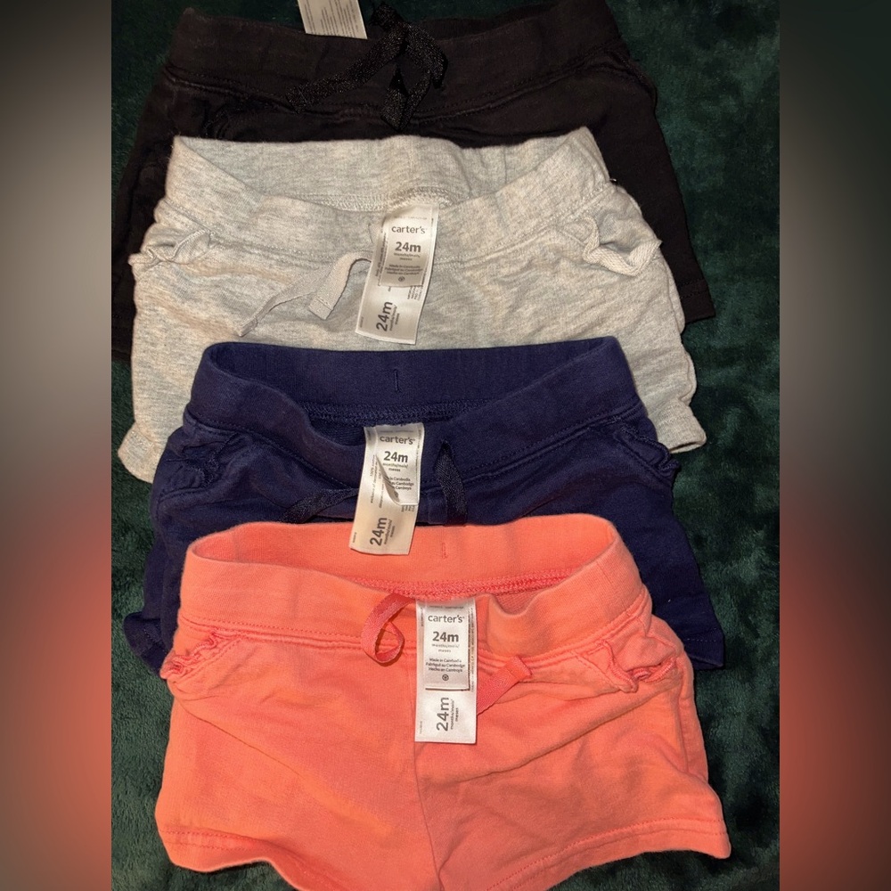 Carter's Toddler Pull-On French Terry Girl Shorts(x4 pairs)- 24 months